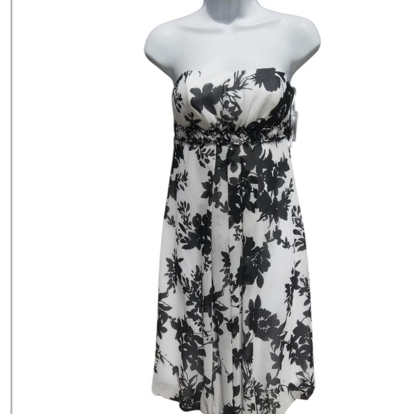 David’s Bridal 81372 short Bubble Hem Black White Sz 16 Strapless Dress Party - Picture 11 of 12